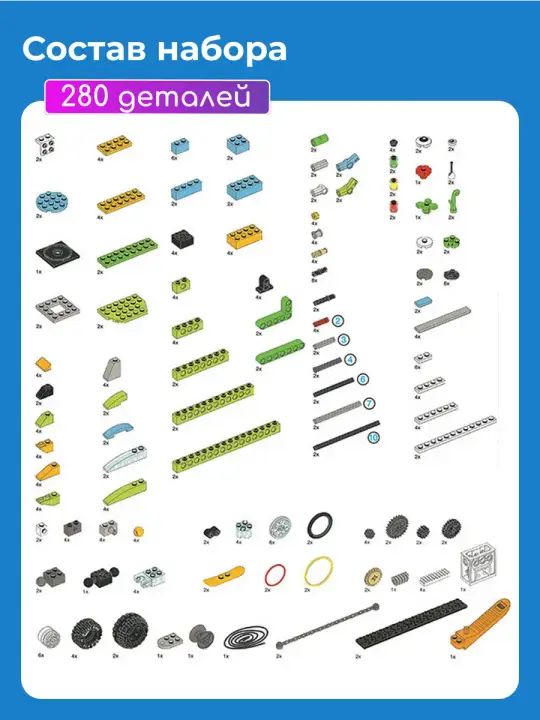 Раскладка всех деталей набора — 280 деталей