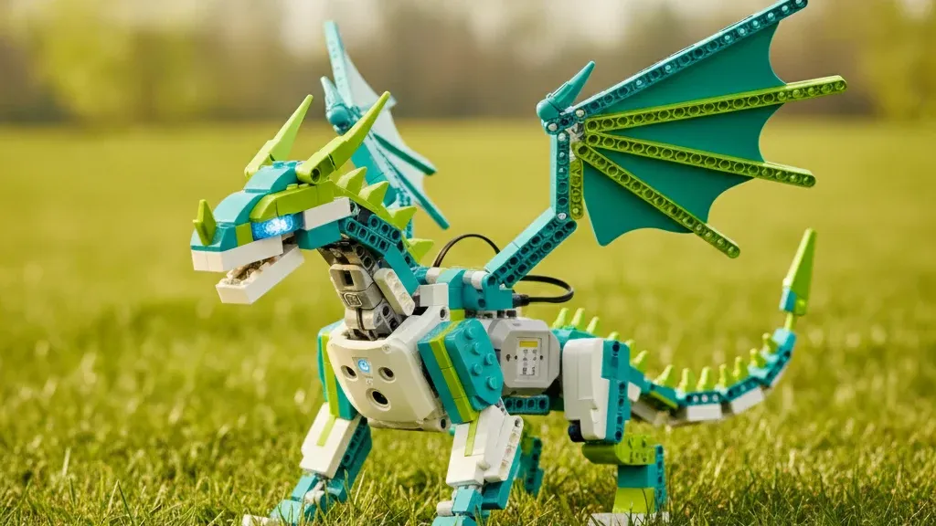 Робот-дракон, собранный из конструктора РобоГуру, совместимого с WeDo 2.0 — мифическое существо, которое оживает