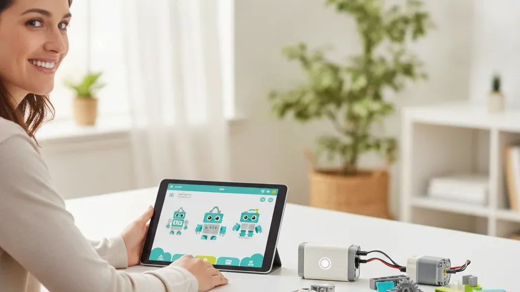 Планшет с открытым приложением WeDo 2.0 и смарт-хаб конструктора РобоГуру на столе — с чего начинается установка приложения