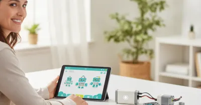 Планшет с открытым приложением WeDo 2.0 и смарт-хаб конструктора РобоГуру на столе — с чего начинается установка приложения