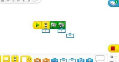 Палитра блоков программирования WeDo 2.0 и собранная цветная программа на экране приложения