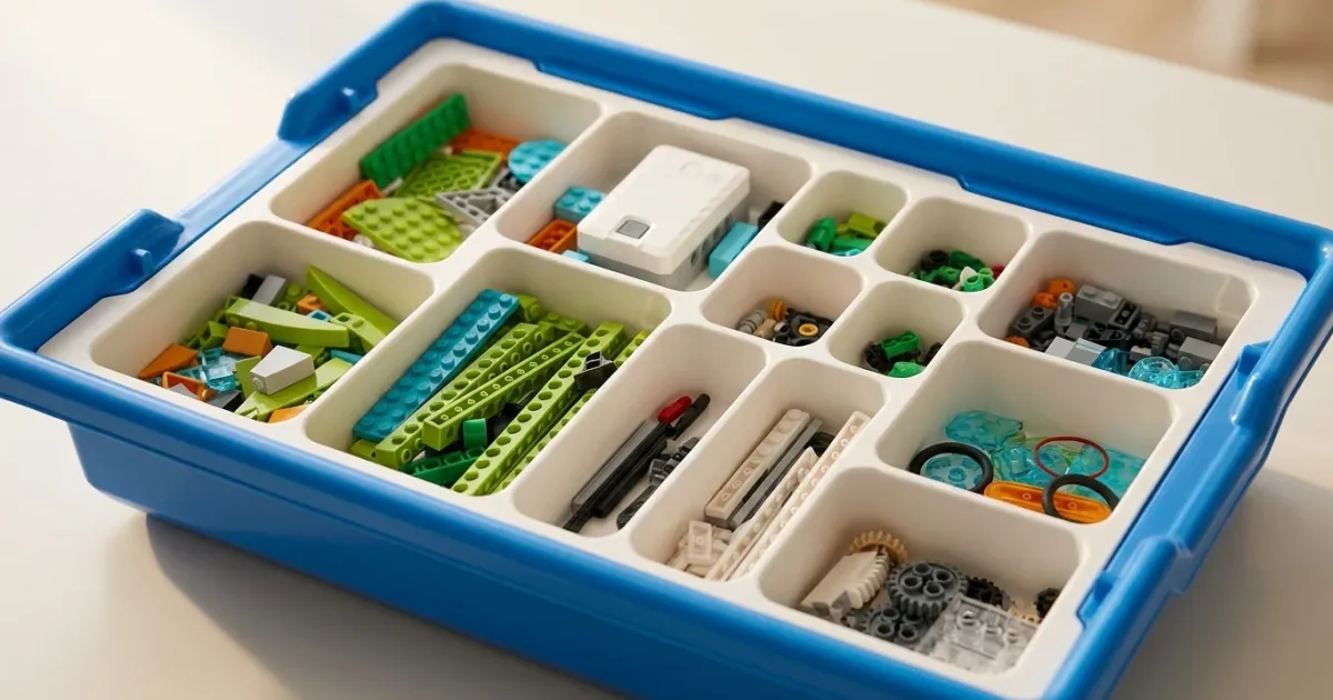 Базовый конструктор РобоГуру, совместимый с WeDo 2.0, в синей коробке с сортировочными лотками и деталями — 280 элементов